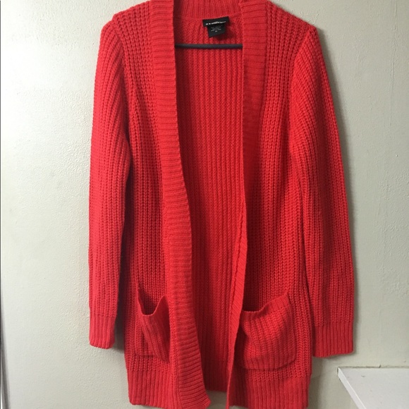 Sweaters - Cardigan Orange, Open front, pockets, medium